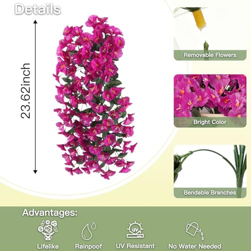 Artificial Flowers for Outdoors Fake Fuchsia Morning Glory Hanging Flower Decoration, 2Pcs Realistic Faux Plants Petunias Long Trailing Vines,Spring Decor for Porch Patio Balcony Planter Yard - color: Morning Glory - Fuchsia