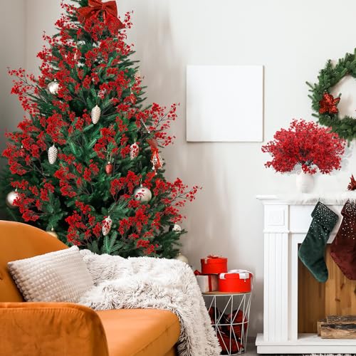 Lyrow 24 Pcs Red Babys Breath Artificial Flowers Decoration Fake Picks Stems Floral Arrangement Bushes Bulk for Home Indoor Table Decor(Red)