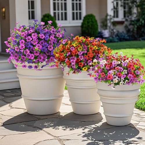 INQCMY Artificial Flowers for Outdoors Faux Plants Fake Flowers Spring Summer Decoration,12 Bundles Faux Silk Colorful Daisy Realistic UV Resistant for Outside Home Planter Window Porch Patio Yard - color: Purple White Rose Red, size: 12 PCS