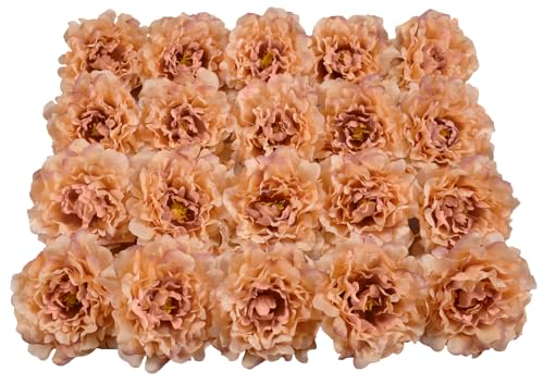 20 Pcs Artificial Flower Peonies, 5" Silk Fake Peonies with 6" Stems No Leaf, Faux Peonies Flowers for Decoration Wedding Home Party Centerpiece Decor Floral Art (Caramel Colour) - color: Caramel Colour