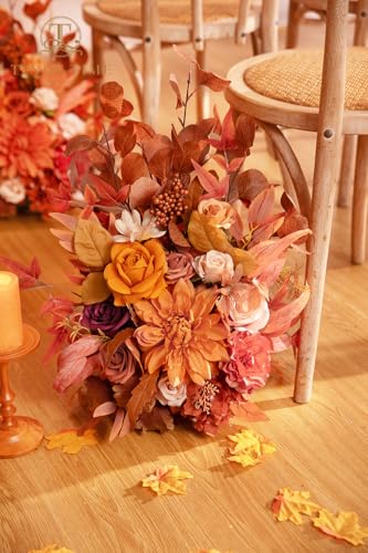 TINGE TIME Free-Standing Artificial Flower Set of 2, Table Centerpiece with Rubber Pad, Silk Fake Flower for Fall Wedding Centerpiece Archway Aisle Welcome Entrance (Maple Red) - color: Maplered