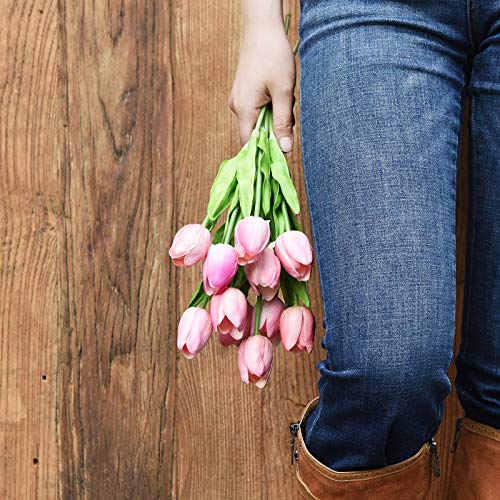 FiveSeasonStuff Real Touch Tulips Artificial Flowers – 15 Stems Faux Tulip Bouquet in Gift Box for Wedding, Home Decor, Party, Floral Arrangements (Amaranth Pink) - color: #4 Amaranth Pink