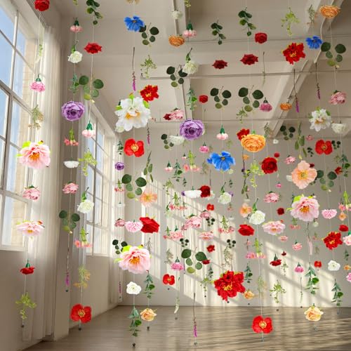 Suncalla 12 Pcs 70.8 ft Wildflower Garland Pre Strung Artificial Hanging Flower Vine Backdrop Decor from Ceiling Floating Silk Floral Garland for Garden Wedding Bridal Shower(Floral,Multicolor) - color: Multi Color, style: Floral