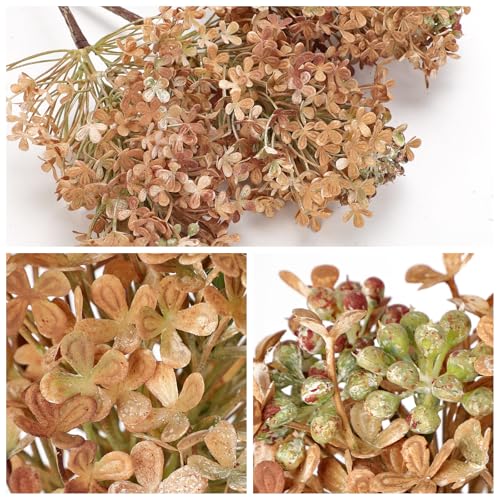 3 Pcs Hydrangea Artificial Flowers Bouquets for Fall Home Decor, 16" Faux Hydrangea Stems with Flower Seeds for Autumn Floral Arrangements Centerpiece & Wedding, Silk Fake Cone Blooms in Light Brown - color: Light Brown