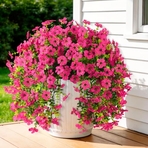 Artificial Faux Flowers Plants for Outdoor Spring Summer Decoration, 2PCS Fake Silk Daisy Flowers No Fade UV Resistant Realistic for Outside Home Planter Porch Patio Balcony Yard Decor (Rose Red) - color: Rose Red