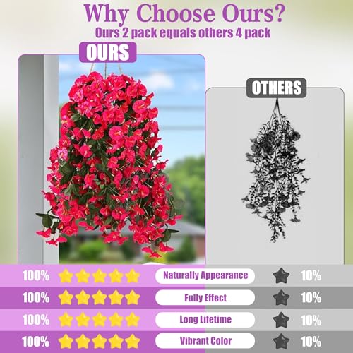 Sggvecsy Artificial Fake Hanging Flowers Plants for Outdoor Outside Spring Summer Decoration 4PCS Faux Silk UV Resistant Realistic Morning Glory Trailing Vines for Home Porch Patio Balcony(Rose red) - color: Rose Red, size: 4Pcs
