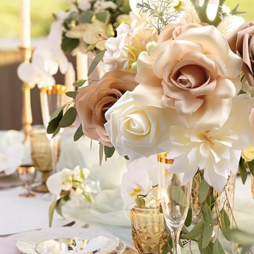 JUSTOTRY Artificial Flowers Box Set Silk Flower Foam Fake Rose with Stems Floral Accessories for DIY Wedding Bouquets Centerpieces Tables Decorations