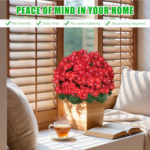 Yangrass Artificial Topiary Red Flowers for Outdoors, Set of 2 Fake Bushes Topiary Ball Trees with Ground Spikes, Lifelike UV Resistant Faux Plants for Garden Front Porch Patio Decor - color: Red Crabapple Blossoms