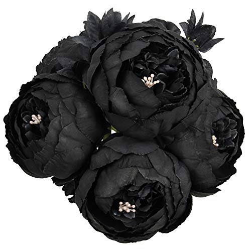 Halloween Black Artificial Flowers Silk Peony Bouquet Vintage Artificial Peonies Flower for Home Wedding Party Decor (1pcs, Black) - color: Black