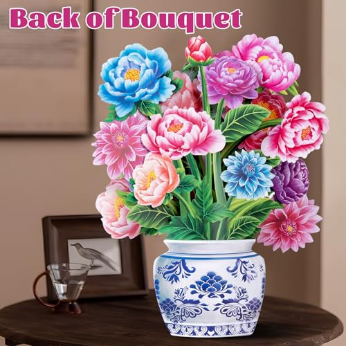 Airpark Pop Up Flower Bouquet Card for Women, 3D Floral Greeting Card with Envelope and Note, Birthday Thank You Thinking of You Get Well Gift for Mom Friend Wife Teacher, Peony - style: Peonies