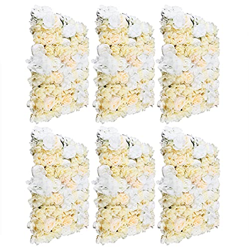 DNYSYSJ Artificial Flower Wall Panels Backdrop 6PCS 23.62" x 15.75" x 0.79" Lifelike White Hydrangea Artificial Champagne Rose Flowers Panel Silk Fabric Wall Mat for Garden Patio Wedding Stage - color: Gradient Champagne, size: 6 pieces