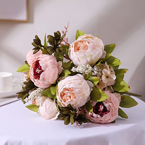 Duovlo Fake Flowers Vintage Artificial Peony Silk Flowers Wedding Home Decoration,Pack of 1 (Light Pink) - color: Light Pink