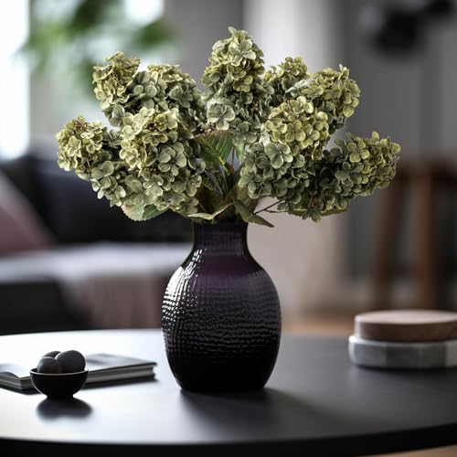Ttranewsoo Green Hydrangea Artificial Flowers,Fake Fall Flowers Silk Hydrangea with Stems,Fall Faux DIY Floral for Table Vase,Hydrangeas Bouquet Indoor and Outdoor Decoration 24"（ Green） 8pcs No Vase - color: Green