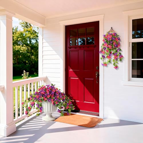 Homsunny Artificial Fake Flowers Plants for Outdoor Summer Decoration, 2 Pcs Faux Silk Flower Bougainvillea Vines Look Real UV Resistant for Home Porch Patio Balcony Yard Spring Decor(Mix Purple) - color: Mix 2
