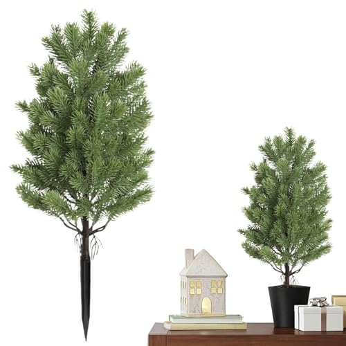 Artificial Cedar Topiary Tree, UV Rated, 21.6 Inch, Indoor Outdoor Plant with Ground Spike for Front Porch, Door, Office, Garden Decor (A, One Size) - color: A