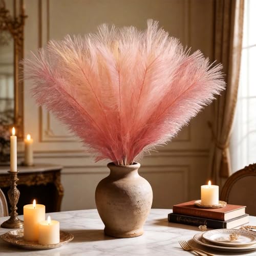 50pcs Pink Pampas Grass 21.6 Inch Non-Shedding Faux Pampas in Light Pink,Pink,Beige,Khaki & Beige Yellow for Boho Wedding, Vase Arrangements, Tall Floor Vase & Neutral Home Decor - color: Mixed Color1