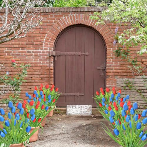 10 Bundles Artificial Tulips Flowers Outdoor,16.5 inch UV Resistant Fake Tulips Real Touch Flowers,Faux Tulips Realistic Flowers for Home Garden Outside Wedding Decor (Red) - color: Red