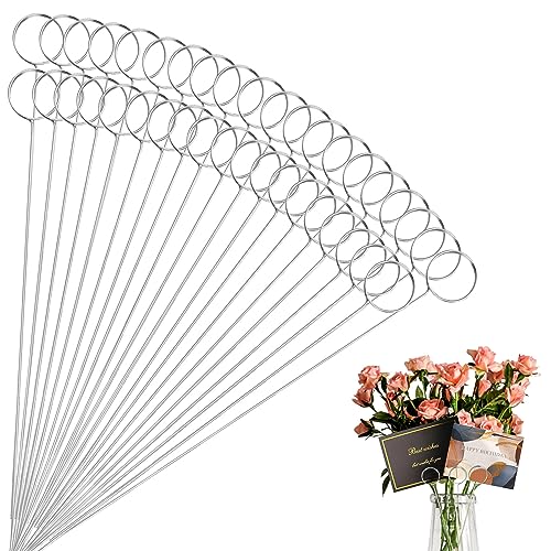 60 Pcs Metal Wire Floral Picks 13 Inch Wire Place Card Holder, Metal Table Name Number Clips Picture Stand, Round Photo Memo Flower Card Holder for Wedding Party Birthday Cake (Silver Round)  - color: Silver, size: 60 Pcs-Round