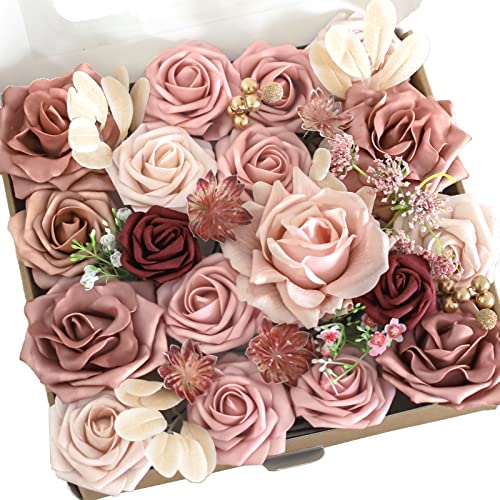 Lookein Artificial Flowers for DIY Wedding Decoration Bridal Bouquet Table Centerpieces Flower Wreaths Aisle Flowers Home Decor, Belle Dusty Rose - color: Belle Dusty Rose