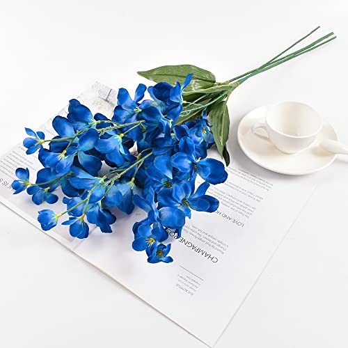 26.7'' Artificial Orchid Stems, 12Pcs Blue Silk Turquoise Orchids Flowers for Wedding Bridal Bouquet Boutonniere Wreath Table Centerpiece Outdoor Decor - color: Blue