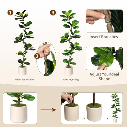 Artificial Fiddle Leaf Fig Tree-5 FT Fake Plant with Nursery Planter,Fake Plants for Home Office Living Room Decor Indoor - color: Fiddle Leaf Fig Tree Green