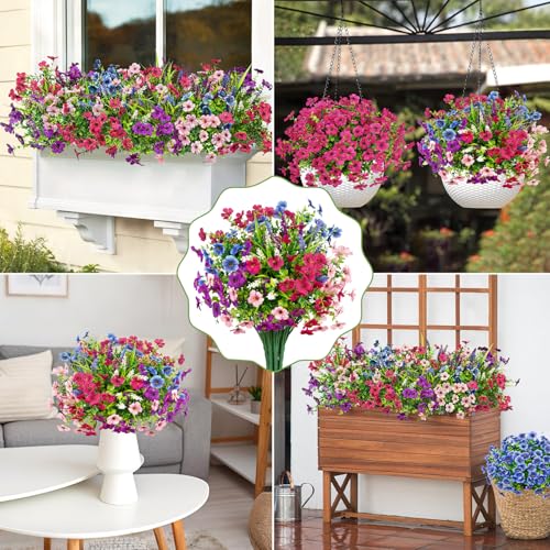 20 Bundles Artificial Flowers for Outdoors Decoration Fake Silk Flowers UV Resistant Faux Plants Artificial Daisy Eucalyptus for Spring Summer Garden Yard Porch Window Home Decor, Mixed - color: Mixed Color