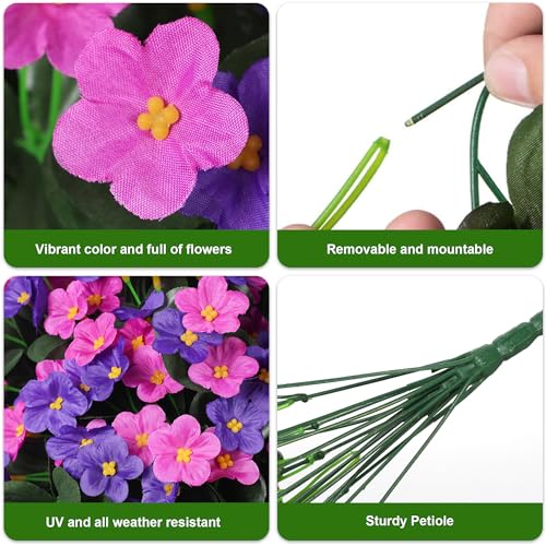 Artificial Hanging Flowers for Outdoor Decor, 2 PCS Fake Silk Orchid Vines UV Resistant Realistic for Home Porch Patio Balcony Planter Decoration(Dark Purple and Fuchsia) - color: Dark Purple and Fuchsia 2