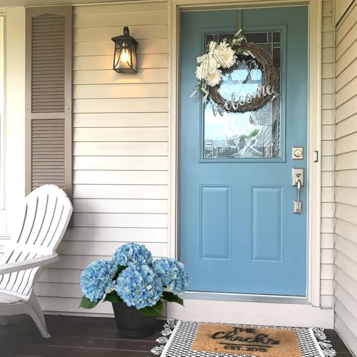 JINWOE Blue Flowers Hydrangea Artificial Flowers, 4Pcs 22" Large Lifelike Silk Artificial Hydrangeas, Full Fake Flowers for Bouquet Table Centerpieces Outdoor Wedding Indoor Home - color: Blue