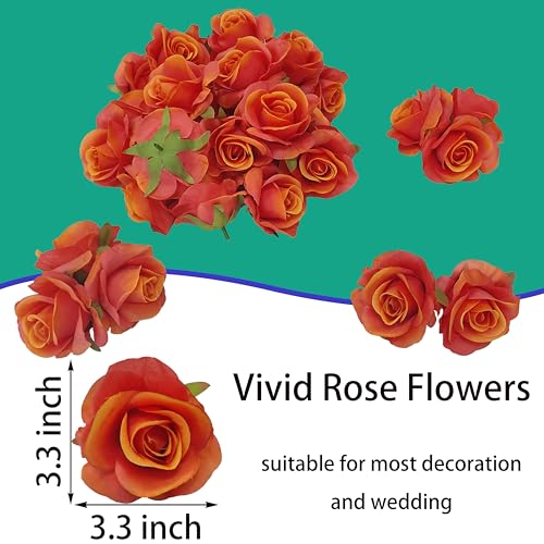 Artificial Satin Sunset Red Rose Flower Heads,42 Pcs Orange Red Silk Rose Heads with Stems,3.5'' Rose Artificial Flowers Bulk,Artificial Rose Flower Heads for DIY Crafts Bouquet (42, Sunset red) - color: Sunset