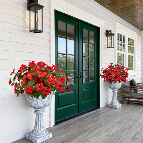 19 Inch Artificial Fake Flowers for Outdoor,4 Pcs Red Faux Silk Petunias Spring Flowers for Outside for Indoor Porch Planter Front Door Garden Patio Window Box Home Decor - color: Red