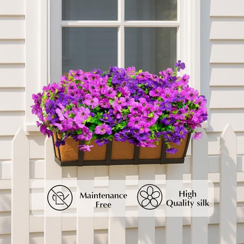 Artificial Flowers for Outdoors, 12 Bundles Outdoor Faux Plants,Uv Resistant Artificial Fake Flowers Plants, Realistic Spring Decor for Porch, Patio, Yard (DoublePurple) - color: Doublepurple