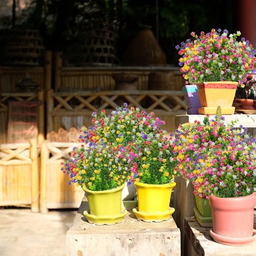 10PCS Artificial Eucalyptus Plants,Fake Boxwood Shrubs UV Resistant No Fade Faux Plastic Greenery for Wedding Bridal Bouquet Indoor Outdoor Home Garden Kitchen Office Table Vase(Mix Color) - color: Mix Colors