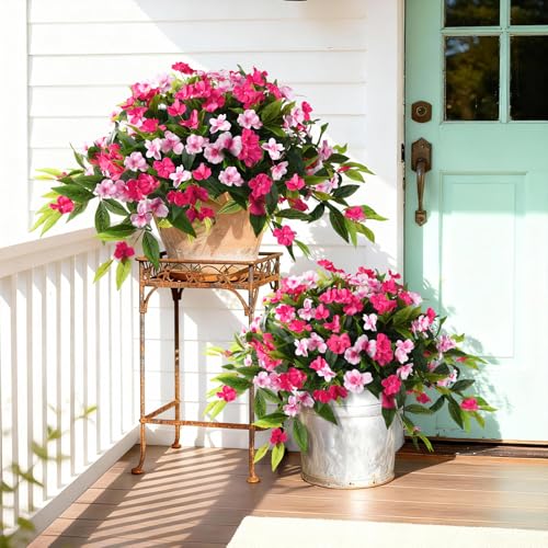 Hommyea Artificial Fake Hanging Flowers Plants Basket for Outdoors Outside Decoration UV Resistant Faux Silk Flowers Look Real Plastic Flowers for Spring Planters Home Porch Patio Garden Decor - color: 3psc Rose Pink