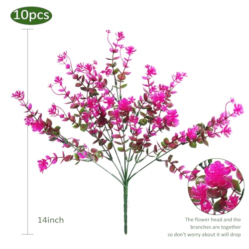 Boxwood Springs, Artificial Flowers Fake Outdoor UV Resistant Boxwood Plants Shrubs 10 Packs, Faux Plastic Greenery for Hanging Planter Home Office Wedding Farmhouse Indoor Outside Decor(Fuchsia) - color: Fuchsia, size: 10 Pcs