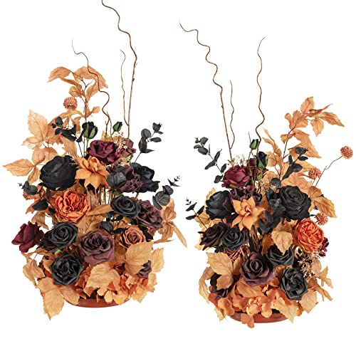Ling's moment 41" Tall Fall Free Standing Artificial Flowers Arrangements 2 pcs Wedding Arch Altar Stage Decorations Classic Halloween Wedding for Ceremony Reception Church Backdrop Outdoor Party - color: Or-black & Pumpkin Orange