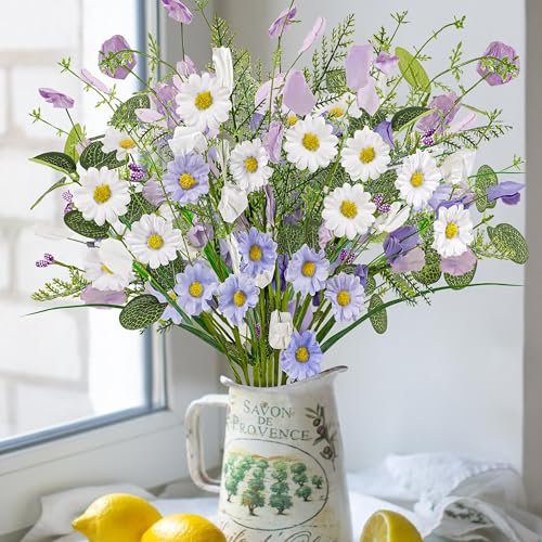 Yen Jean 8 Bundles Spring Artificial Fake Flowers Decor - Faux Silk Wildflower Bouquet Decorations for Home Vase Table Centerpieces