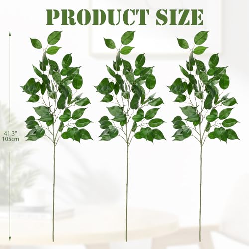Ficus Leaves Artificial Branches 41.3" Faux Ficus Tree Branches Fake Greenery Plant Spray for Tree DIY Arch Wedding Bouquet Wreath Wall Decor - 3PCS - color: 41inch-3pcs/Green