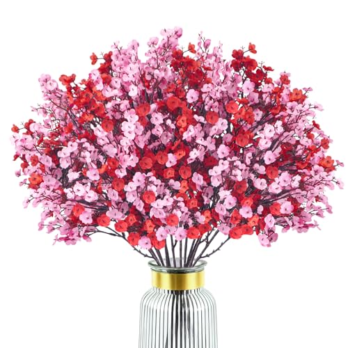 Uieke 30 Pcs Valentine’s Day Artificial Baby’s Breath Flowers, Red Pink Faux Gypsophila Bouquets Real Touch Silk Fake Flowers for Romantic Wedding, Anniversary, Party, Home Table Centerpiece Décor - color: Red and Pink, size: 30PCS