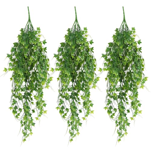 RECUTMS Artificial Plant Faux Plant Ivy Greenery Fake Hanging Plants Faux Greenery Plant Fake Ivy Leaf UV Resistant for Indoor Home Decor Outdoor Garden Yard Porch Wall Decoration 3 Packs（Green） - color: Green, size: Hanging Ivy