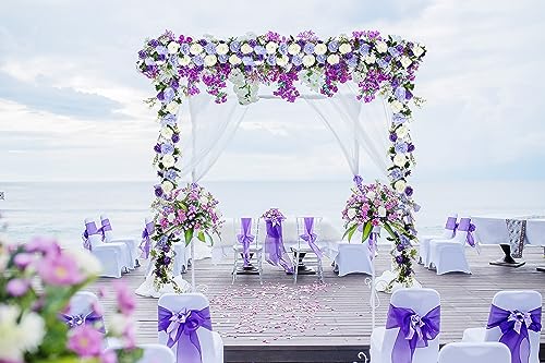 Lvydec Artificial Peony Flower Garland - 6ft Silk Peony Purple Flower Garland Arch Flower Vine for Wedding Party Table Decoration (2, Purple and White) - color: Purple and White