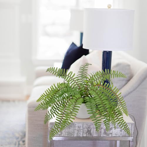 Hollyone Artificial Fern Potted Plant for Outdoors Indoors Lifelike Faux Boston Fern Artificial Plants in White Pot for Garden Patio Home Farmhouse Windowsill Office Decoration - color: Green 3