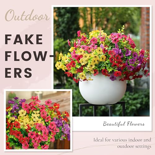 Der Rose 12 Bundles Artificial Flowers for Outdoors Fake Flowers Plants Spring Summer Decoration UV Resistant for Outside Home Porch Patio Garden Decor - color: Yellow / Red / Purple / Rose Red