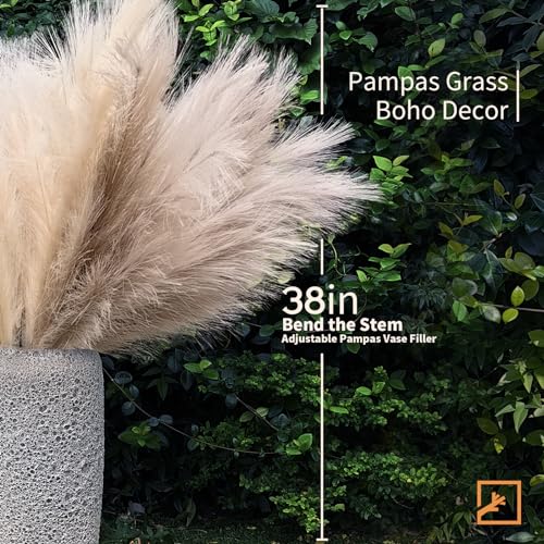 ZIFTY 7-Pcs 38"/3.1FT Faux Pampas Grass Large Tall Fluffy Artificial Fake Flower Boho Decor Bulrush Reed Grass for Vase Filler Farmhouse Home Wedding Decor (Beige&Taupe) - color: Beige & Taupe, size: 38in 7pcs