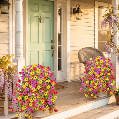 Artificial Hanging Flowers 4 Bundles UV Resistant Fake Flowers for Outdoor Decor Realistic Silk Flower Faux Plants for Patio Porch Garden Yard (Mixed Color) - color: 4pcs Mixed Color