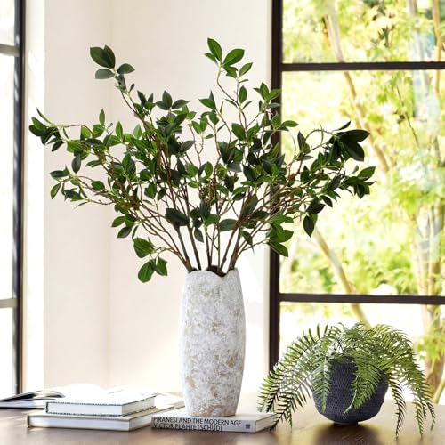 Suncalla 3 Pcs Artificial Greenery Stems 40 Inch Tall Faux Bay Leaf Branches Summer Fake Greenery Plants Plastic Bay Laurel Stems for Vase Filler, Wedding Table Centerpieces, Neutral Modern Home Decor - color: Bay Leaf, size: 40 Inch