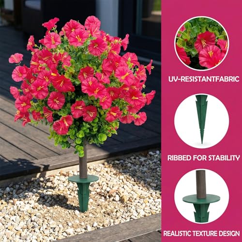 Outdoor Artificial Topiary Trees: 2-Pack Fake Bushes with UV Resistant Faux Petunia Ball & Ground Spike. Ideal for Artificial Bushes for Outdoors Use on Porch and Garden Decor(Rose Color) - color: Rose Color