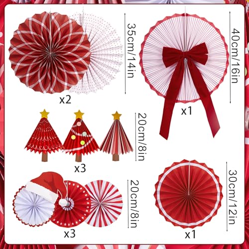 Christmas Paper Fan Decorations Christmas Decorations Classroom Red Hanging Paper Fans 10PCS with Santa Hat Gold Stars for Xmas Winter New Year Wall Ceiling Party Holiday - color: Interest for Christmas