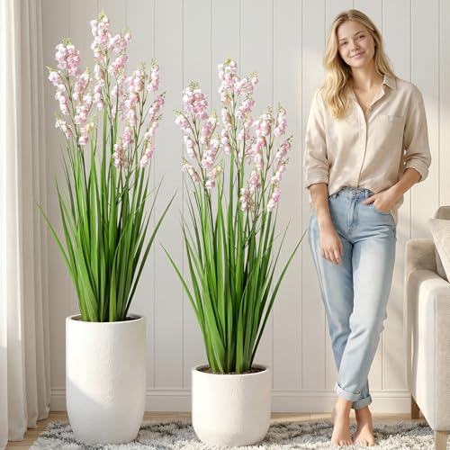 Fake Plants Home Decor Fake Flowers Artificial Plants Outdoor Tall Grass Plant Artificial Pampas Grass Decor Artificial Plants Indoor Fake Grass Living Room Decor Artificial Grass 36" 2PCS（Pink） - color: 90cm Pink-2pcs