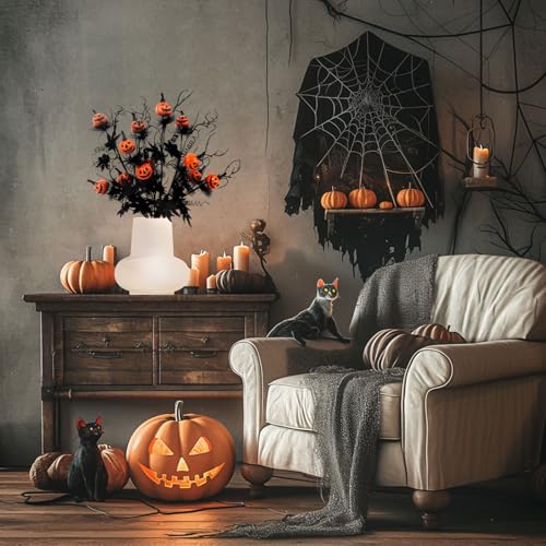 5 Pcs Halloween Decorations Indoor, 19.5 Inch Artificial Pumpkin Maple Leaf Floral Stems Halloween Branches Decoration for Home Party Arrangement Decor - color: A