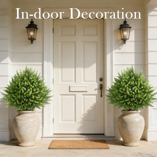 Artificial Ceder Topiary Trees, 24" UV Resistant Faux Plants Shrubs Bushes for Front Door Indoor Outdoor Home Decor - color: Green-berries